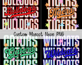 Custom School Mascot Neon PNG, Team Spirit Sublimation Stripe Design, Personalized School Name Digital Download
