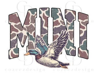 Mini Duck Hunting PNG, Camo Mallard Graphic, Rustic Waterfowl Sublimation, Mother's Day Digital Download