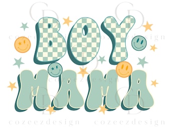 Boy Mama PNG, Retro Coquette Mom Sublimation Design, Green Checkered Motherhood, Mother's Day Digital Download