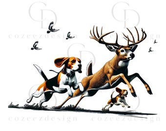 Beagle Deer Hunting PNG, Hunting Dog Sublimation Design, Whitetail Buck Outdoor, Digital Download