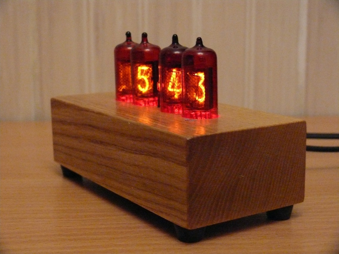 Solid wood Nixie tube alarm clock clock Retro clock Digital Etsy