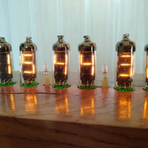 Numitron clock alarm thermometer Nixie-like Retro tubes USB powered Computer geek gift Man cave decor