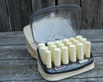 General Electric Hairsetter, Hot rollers with traveling case, vintage hair curlers