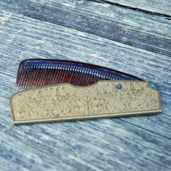 Vintage Brass Comb Case, mens comb case, pocket comb case