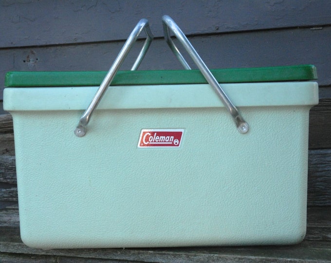 Vintage Coleman Cooler Picnic Basket Cooler Green Ice Etsy