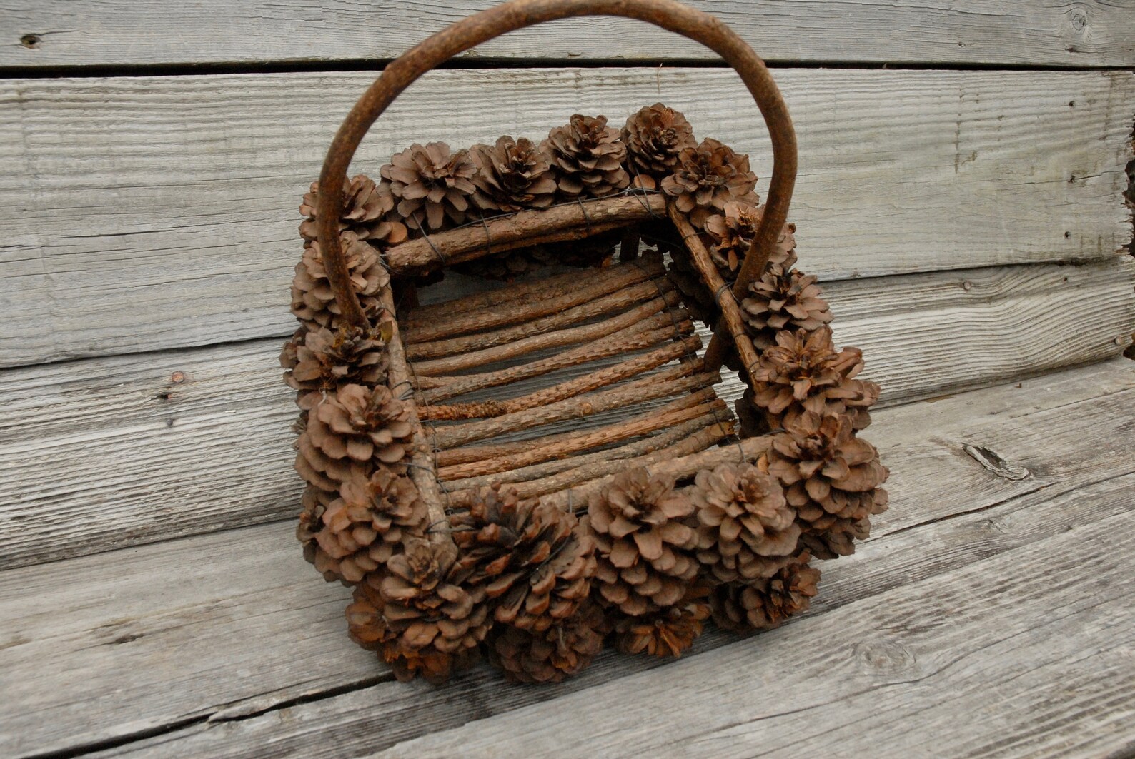 Vintage Natural Pine Cone Basket Rustic Home Decor Christmas Etsy