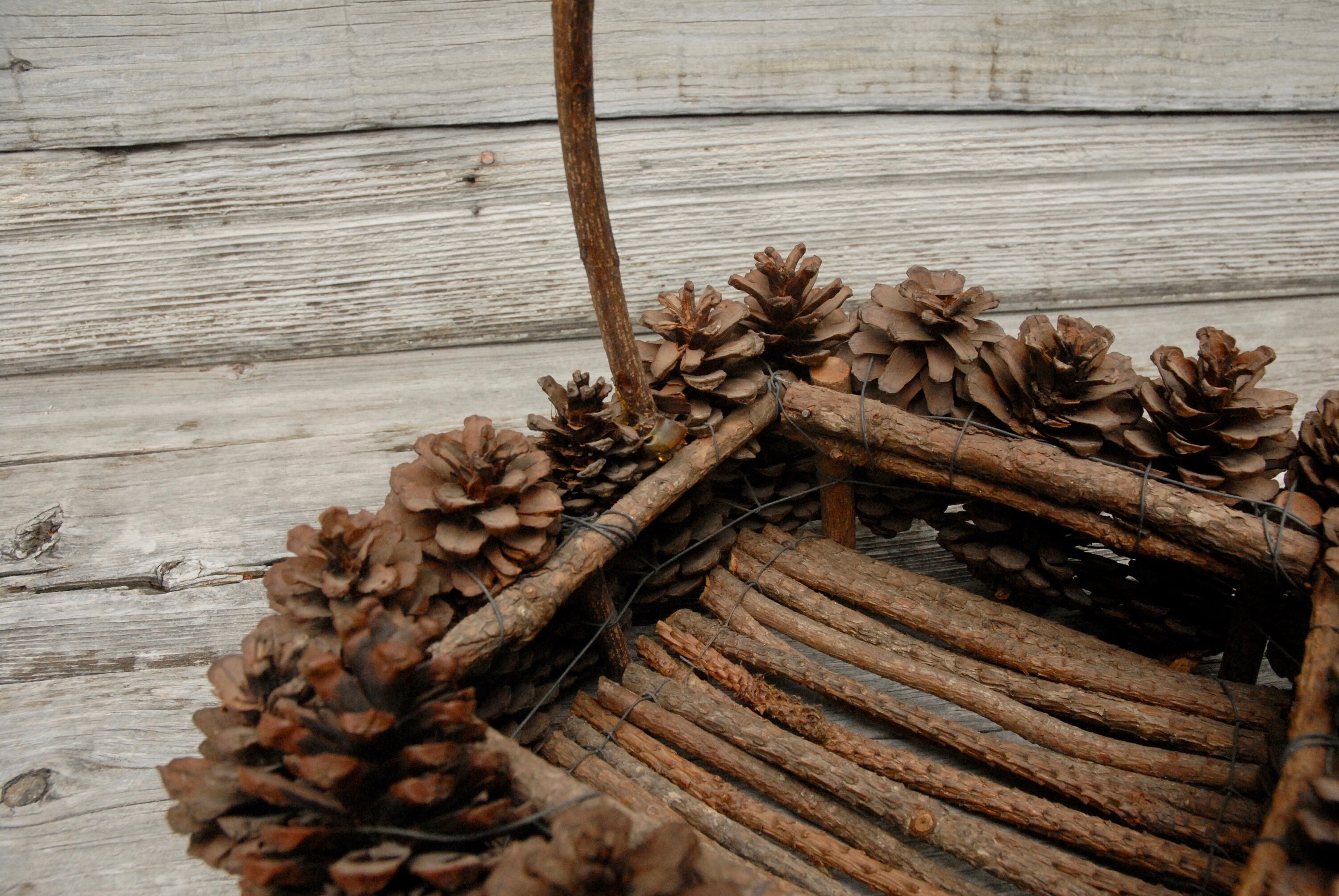 Vintage Natural Pine Cone Basket Rustic Home Decor Christmas Etsy