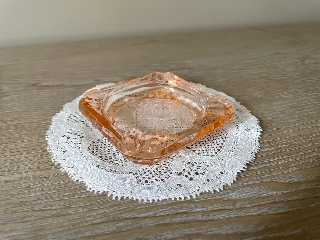 Pink Depression Glass Ashtray Pink Ashtray Square Ashtray Etsy