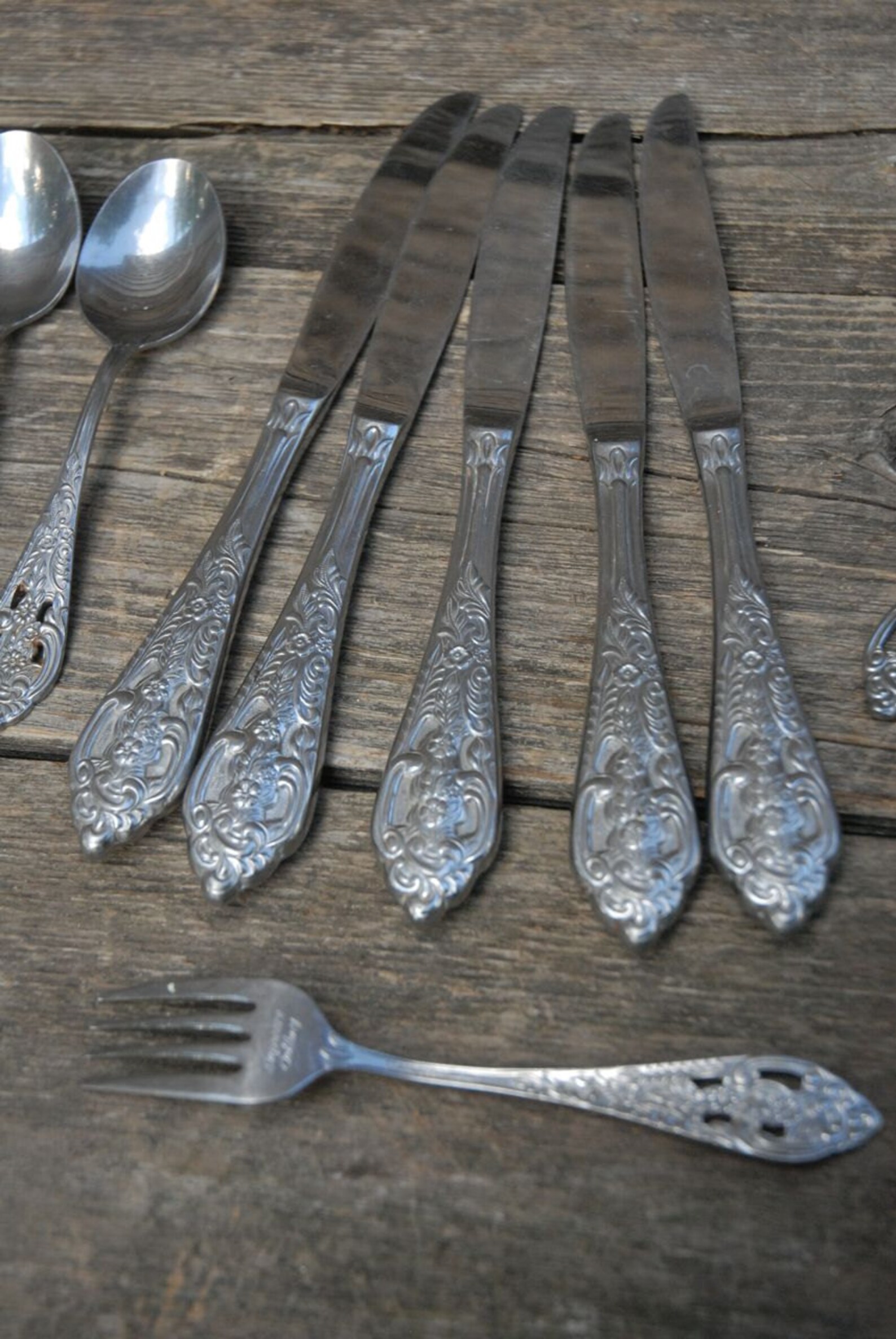 Cutlery set silverware Stainless Japan filagree silver Etsy