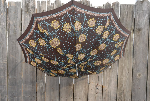 Vintage umbrella, Hydrangea umbrella, Brown turquo