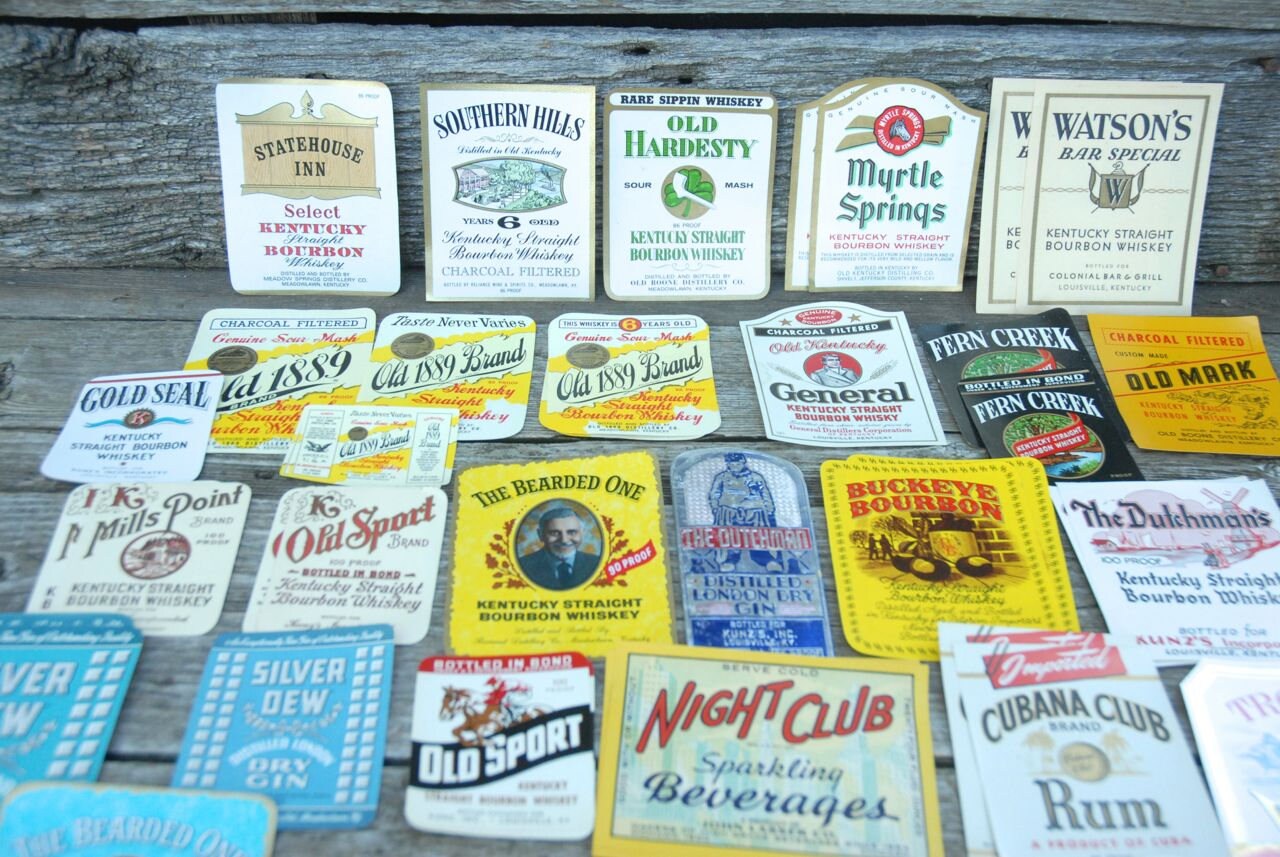 Vintage Lot Alcohol labels Whiskey Bourbon Ale Gin Vodka Etsy