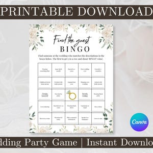 Wedding Floral Find the Guest Wedding Bingo Game, Wedding Bingo Game, Minimalist Wedding Social Bingo Game, Wedding Guest Game, Ice Breaker