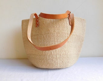 Hand Woven Sisal Tote Bag in Natural Color.