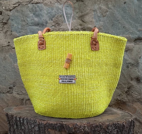 Woven sisal bag with leather strap | eBay