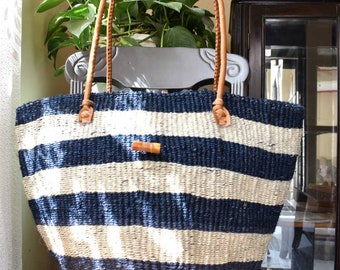 Black and white handwoven sisal kiondo tote bag/basket