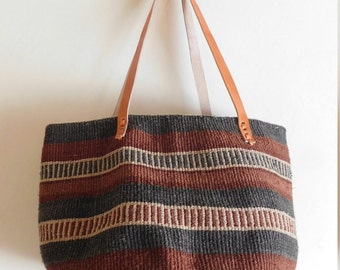 Elegante bolso baobab con asas de cuero/ Bolso tejido hecho a mano/ Bolso Kiondo/ Bolso étnico africano/ Bolso de mercado/ Bolso de compras africano/ Bolso tote.