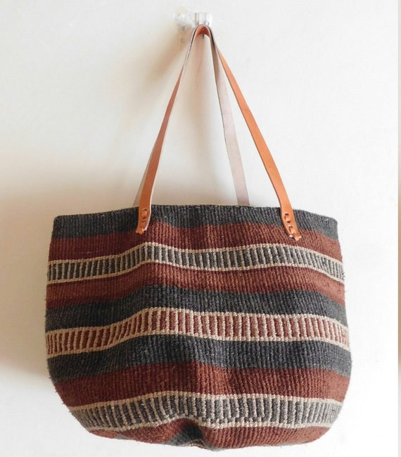 Elegant Baobab Bag With Leather Handles Handmade Woven Bag - Etsy