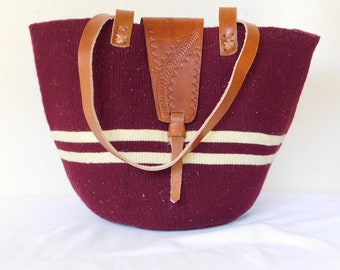 handwoven sisal and wool bag