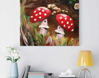Mushroom friends - ED01ART - Stretched Canvas- PRINTS created from Originals