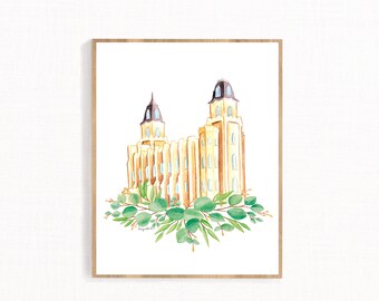 Manti Utah Watercolor Temple, Digital download