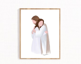 Christ’s Embrace, Faceless Portrait with Christ and woman with brunette hair