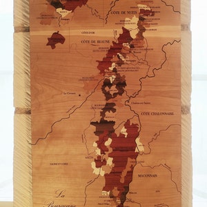 XXL-Weinkarte, BURGUND, Naturholz, MARQUETRY, rund um den Wein, Geschenkidee, Innendekoration, hergestellt in Frankreich Bild 2