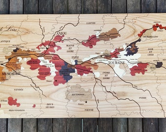 Carte des vins, XXL, Val de Loire, Marqueterie, décoration d'intérieur, Fabriqué en France, idée cadeau