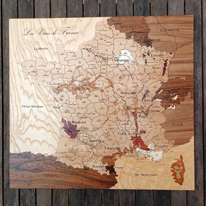 MAPA dos Vinhos da FRANÇA em Marchetaria Artística