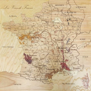 Carte des vins de FRANCE, MARQUETERIE, décoration d'intérieur, amateur de VINS, idée cadeau, pièce unique, fait main, fabriquée en france