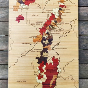 Carte des vins de Bourgogne en marqueterie d'Art