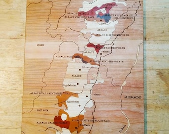 Carte des vins, l'ALSACE, MARQUETERIE, amateurs de vins, idée cadeau, fabriquée en France, fait main