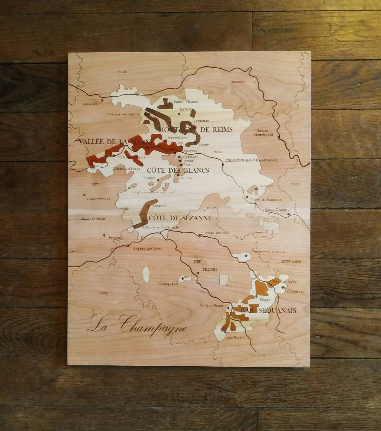 Weinkarte CHAMPAGNE Naturholz MARQUETERIE rund um Wein Bild 0