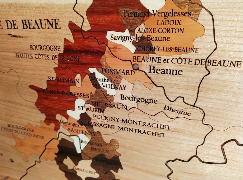 XXL-Weinkarte, BURGUND, Naturholz, MARQUETRY, rund um den Wein, Geschenkidee, Innendekoration, hergestellt in Frankreich Bild 4