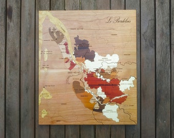 Carte des vins; le BORDELAIS; MARQUETERIE; fait main; pièce unique; autour du vin; idée cadeau; fabriqué en France