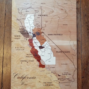 Weinkarte, Les Vins de CALIFORNIE, Naturholz, Intarsien, rund um den Wein, Geschenkidee, Innendekoration, hergestellt in FRANKREICH