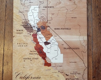 Carte des vins, Les Vins de CALIFORNIE, bois naturel, MARQUETERIE, autour du vin, idée cadeau, décoration intérieur, fabriquée en FRANCE