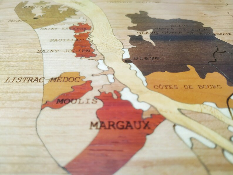 Wine Map BORDEAUX wines MARQUETRY hand made unique piece gift idea made in France image 4