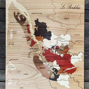 Wine Map BORDEAUX wines MARQUETRY hand made unique piece gift idea made in France image 2