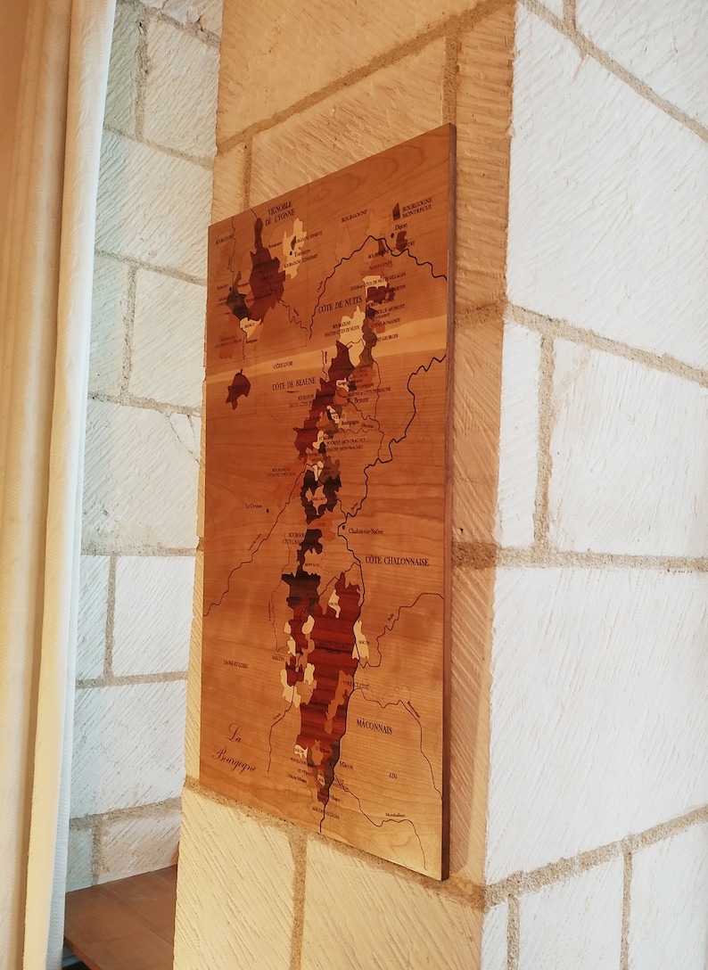 XXL-Weinkarte, BURGUND, Naturholz, MARQUETRY, rund um den Wein, Geschenkidee, Innendekoration, hergestellt in Frankreich Bild 6