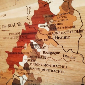XXL-Weinkarte, BURGUND, Naturholz, MARQUETRY, rund um den Wein, Geschenkidee, Innendekoration, hergestellt in Frankreich Bild 1
