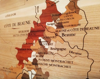 Carte des vins XXL, la BOURGOGNE , bois naturel, MARQUETERIE, autour du vin, idée cadeau, décoration intérieur, fabriquée en France