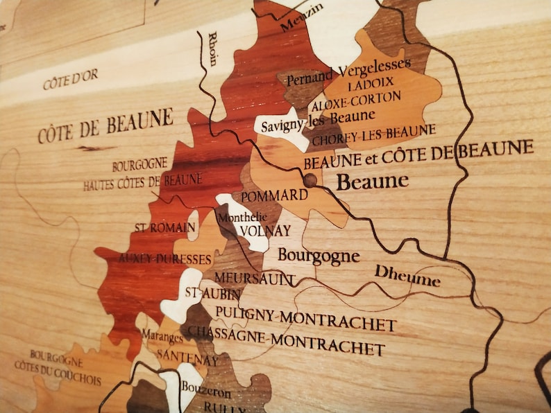 XXL-Weinkarte, BURGUND, Naturholz, MARQUETRY, rund um den Wein, Geschenkidee, Innendekoration, hergestellt in Frankreich Bild 1