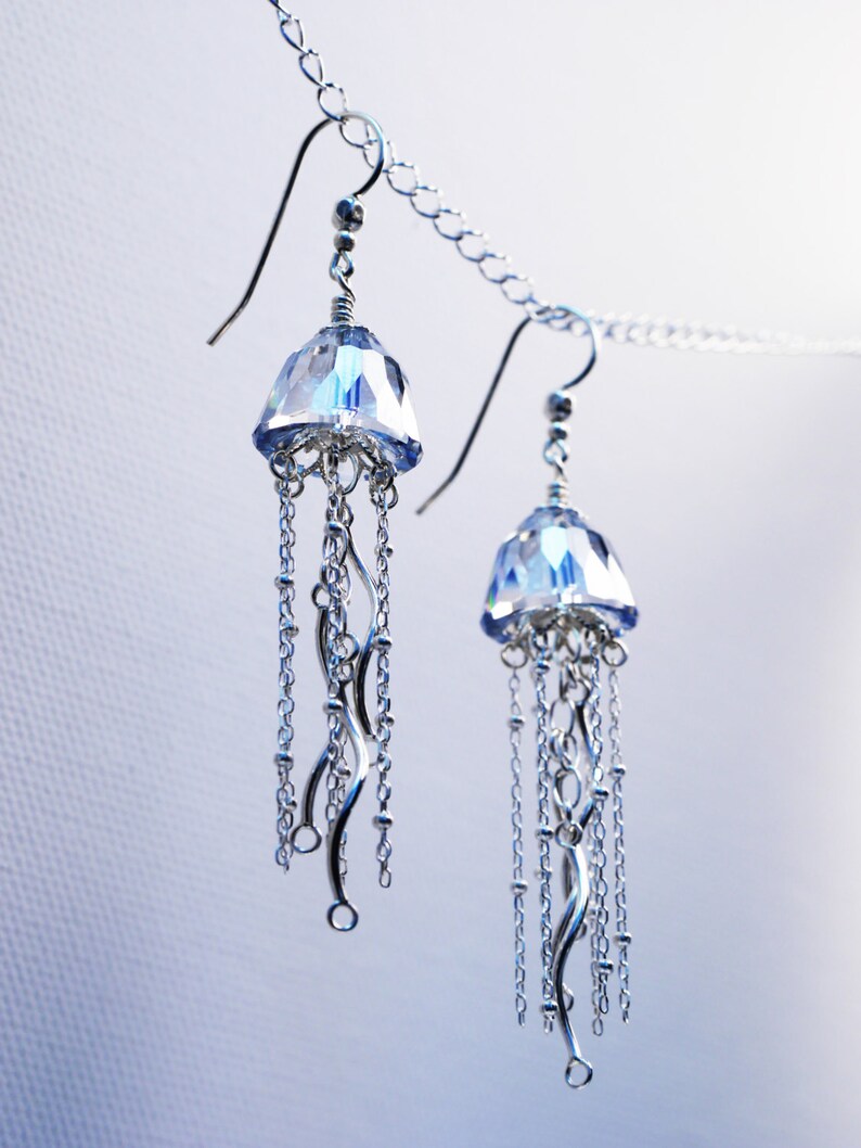 Quallen Ohrringe Süße Ohrringe Blaue Swarovski Ohrringe Sterling Silber Schmuck Quaste Ohrringe Zierliche Ohrringe Ohrringe