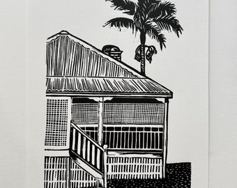 Queenslander House Linoprint | Brisbane Art | Australian Home | Spring Hill | Signed Original Art