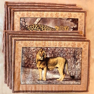 4 padded mixed cotton placemats with animal “Big Cats” prints from Africa-table deco-gift-for home-dining-housewarming - unusual