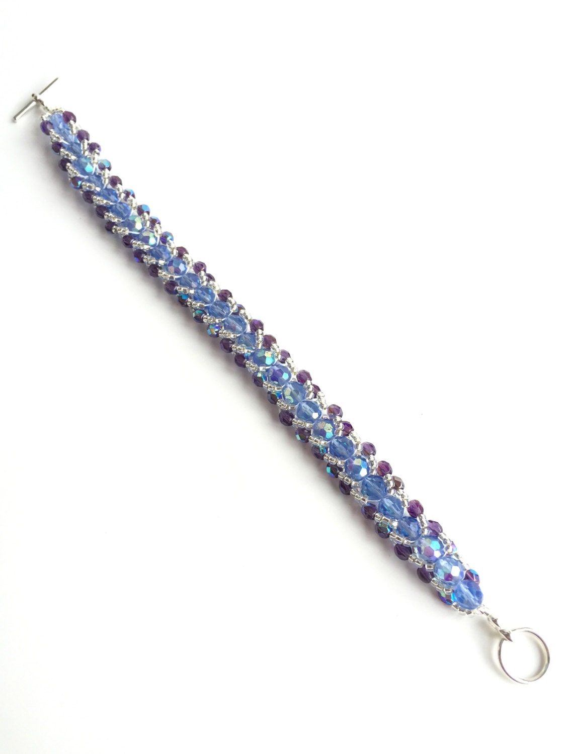 Iridescent Blue Glass Faceted and Seed Beads Bracelet - Etsy
