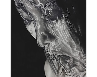 Water Pour -  Glicée print of graphite pencil drawing