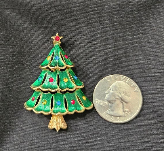 JJ Jonette Signed Christmas Tree Brooch with Colo… - image 2