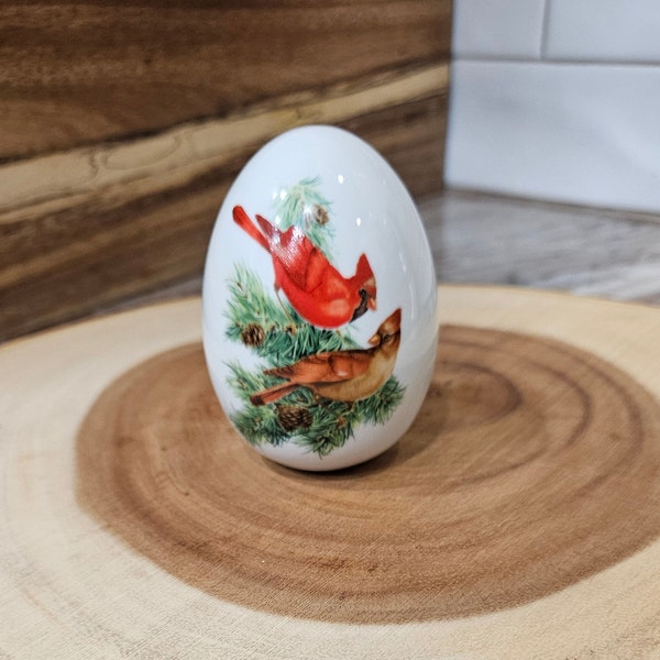 Avon Winter Season Porcelain Bird Egg, Avon Bird Egg Set, Avon Porcelain Eggs, Porcelain Bird Egg, Avon Cardinal Egg Vintage