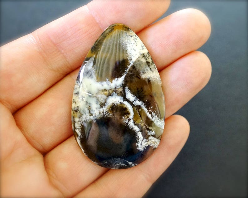 48x30x5mm Stunning Dendritic agate cabochon Russian moss agate cabochon